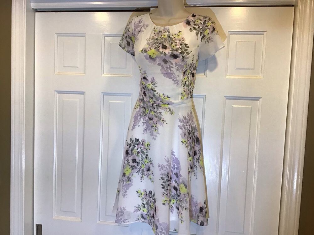 Suzy Shier Babydoll Chiffon Floral Fit& Flare Dress Sz M Wedding Coquette Dainty